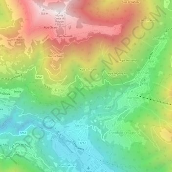 Mappa topografica Indovero, altitudine, rilievo