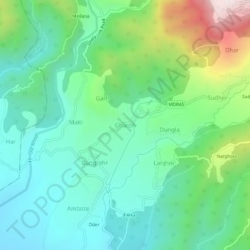 Mappa topografica Gharoh, altitudine, rilievo