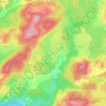 Mappa topografica Orliac, altitudine, rilievo