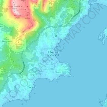 Mappa topografica A Pobra do Caramiñal, altitudine, rilievo