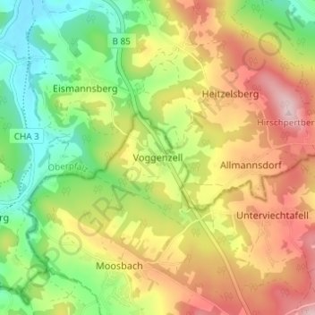 Mappa topografica Voggenzell, altitudine, rilievo