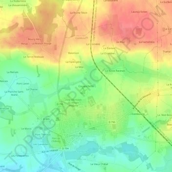 Mappa topografica Couapichette, altitudine, rilievo