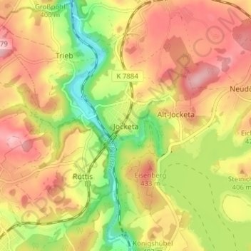 Mappa topografica Jocketa, altitudine, rilievo