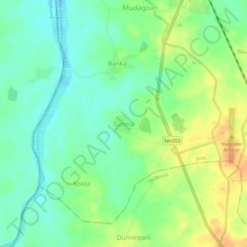 Mappa topografica Gotma, altitudine, rilievo
