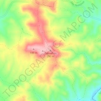 Mappa topografica Cascalhos, altitudine, rilievo