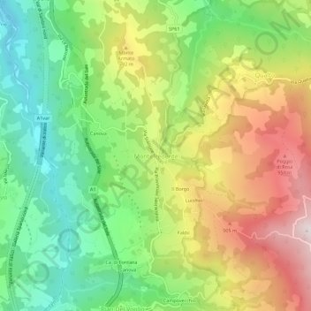 Mappa topografica Montefredente, altitudine, rilievo