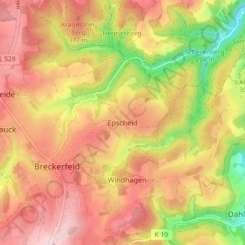Mappa topografica Epscheid, altitudine, rilievo