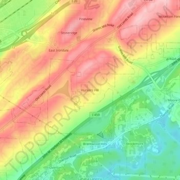 Mappa topografica Hunters Hill, altitudine, rilievo