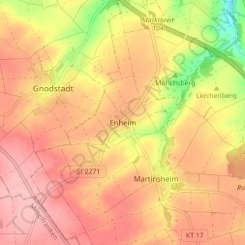 Mappa topografica Enheim, altitudine, rilievo