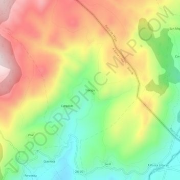 Mappa topografica Trarigo, altitudine, rilievo