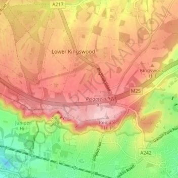 Mappa topografica Margery, altitudine, rilievo