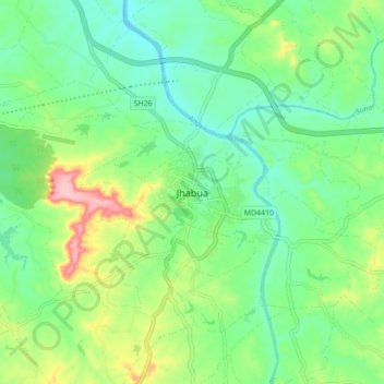 Mappa topografica Jhabua, altitudine, rilievo