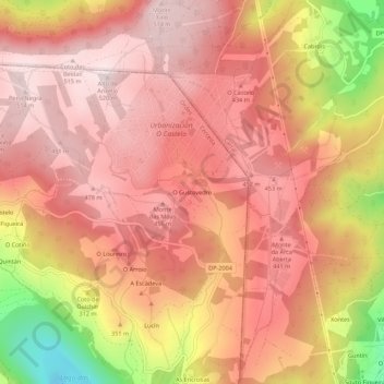 Mappa topografica O Gustovedro, altitudine, rilievo