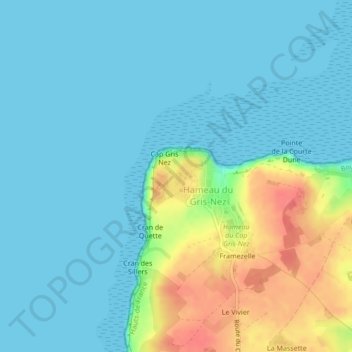 Mappa topografica Cap Gris-Nez, altitudine, rilievo