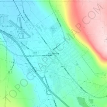 Mappa topografica Dansville, altitudine, rilievo