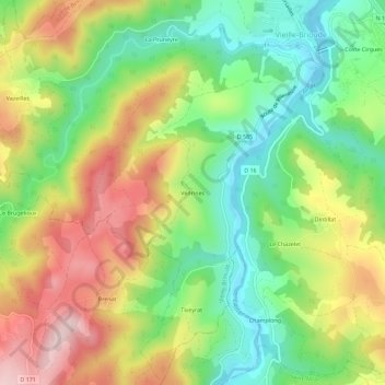 Mappa topografica Védrines, altitudine, rilievo