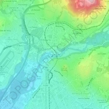 Mappa topografica Le Pont de Brogny, altitudine, rilievo