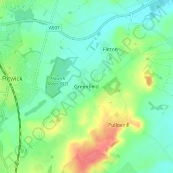 Mappa topografica Greenfield, altitudine, rilievo