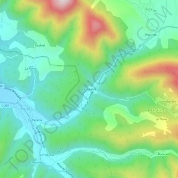 Mappa topografica La Viguière, altitudine, rilievo