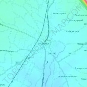 Mappa topografica Tirupattur, altitudine, rilievo