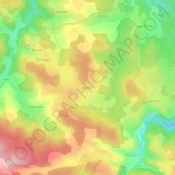 Mappa topografica Fouzillac, altitudine, rilievo