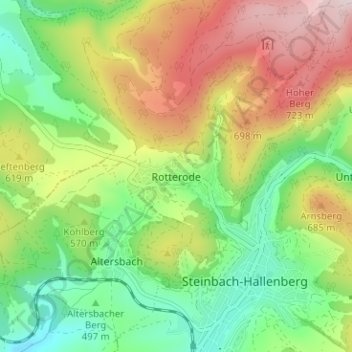 Mappa topografica Rotterode, altitudine, rilievo
