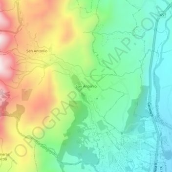 Mappa topografica San Antonio, altitudine, rilievo