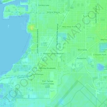 Mappa topografica Manors at Manhattan, altitudine, rilievo