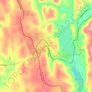 Mappa topografica Tate, altitudine, rilievo