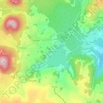 Mappa topografica Sauteyras, altitudine, rilievo