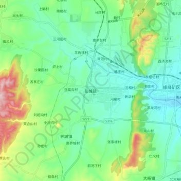 Mappa topografica 彭城镇, altitudine, rilievo