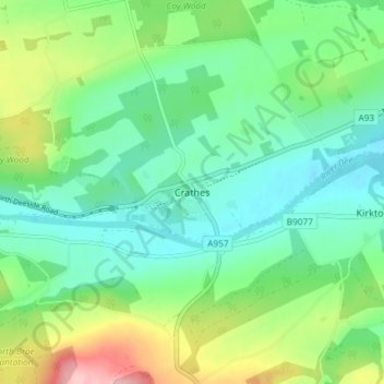 Mappa topografica Crathes, altitudine, rilievo