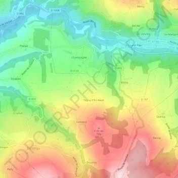Mappa topografica Tagny d'En-Bas, altitudine, rilievo