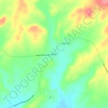 Mappa topografica Sandy, altitudine, rilievo