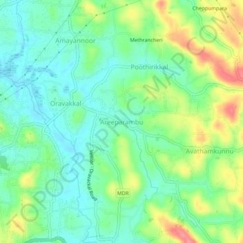 Mappa topografica Areeparambu, altitudine, rilievo