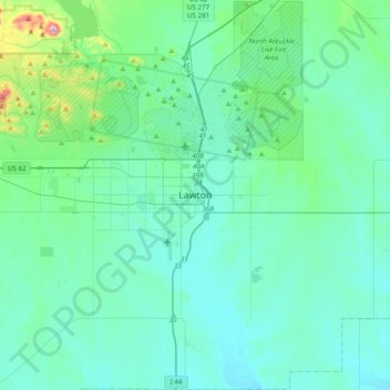 Mappa topografica Lawton, altitudine, rilievo