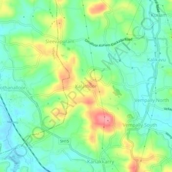 Mappa topografica Kalathoor, altitudine, rilievo