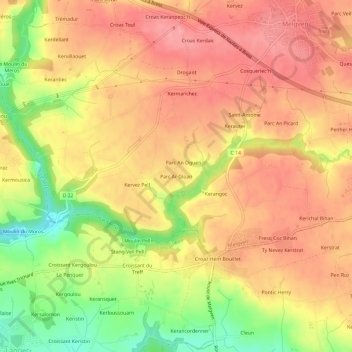 Mappa topografica Parc Ar Gloan, altitudine, rilievo