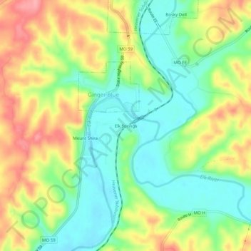 Mappa topografica Elk Springs, altitudine, rilievo