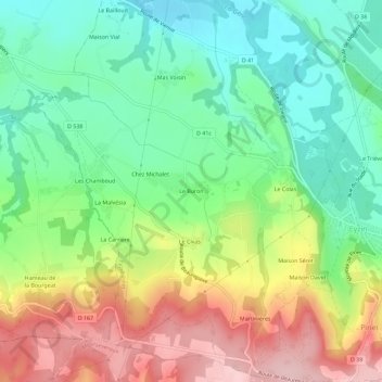 Mappa topografica Le Buron, altitudine, rilievo
