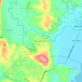 Mappa topografica Bombongan, altitudine, rilievo