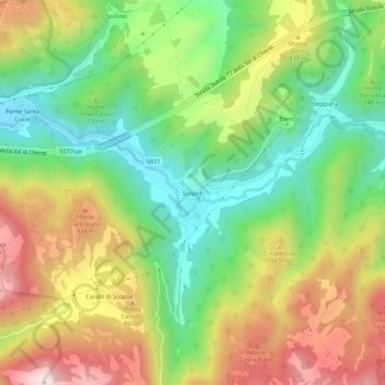 Mappa topografica Scopoli, altitudine, rilievo