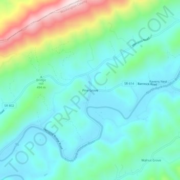 Mappa topografica Pine Grove, altitudine, rilievo