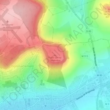 Mappa topografica Butte Sainte-Geneviève, altitudine, rilievo