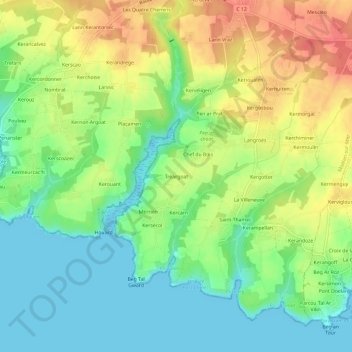 Mappa topografica Tréargoat, altitudine, rilievo