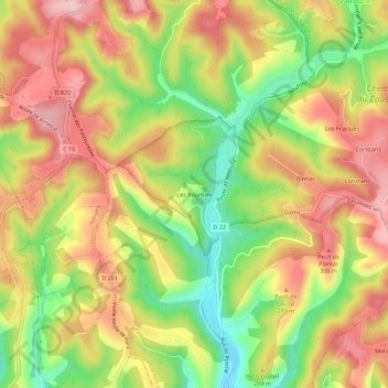 Mappa topografica Les Pountiés, altitudine, rilievo