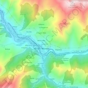 Mappa topografica La Cortina, altitudine, rilievo