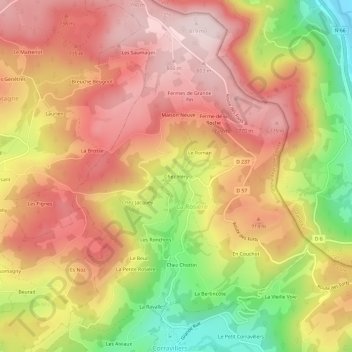 Mappa topografica Chez Héry, altitudine, rilievo