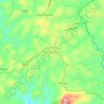Mappa topografica Vaduvanchal, altitudine, rilievo