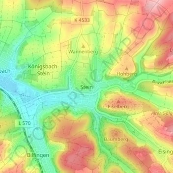 Mappa topografica Stein, altitudine, rilievo